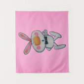 Niedliches Weißes Kaninchen wirbelt Schwarze Bow K Wandteppich (Vorderseite)