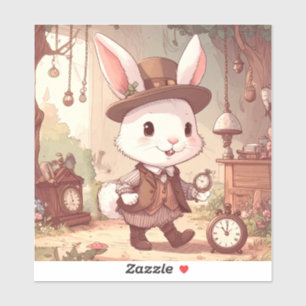 Niedliches Weißes Kaninchen Wunderland Whimsical Z Aufkleber
