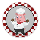 niedliches, weißes, kariertes Koch Keramikknauf (Vorderseite)