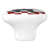 niedliches, weißes, kariertes Koch Keramikknauf (Seitenansicht)