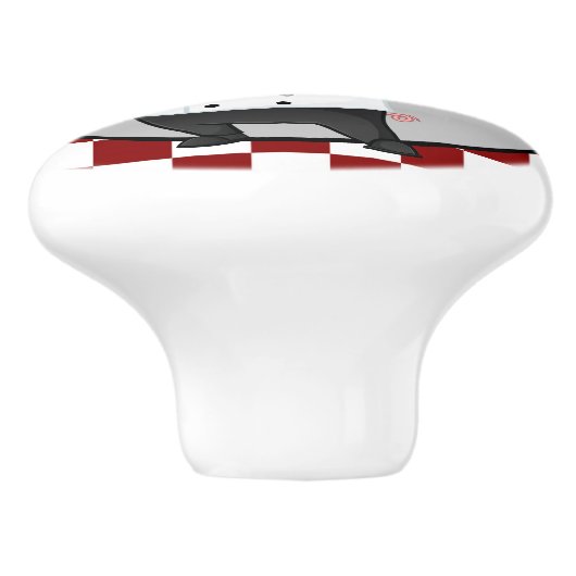 niedliches, weißes, kariertes Koch Keramikknauf (Seitenansicht)