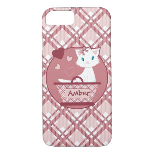 Niedliches weißes Kätzchen in Pastellrosa Tartan-K Case-Mate iPhone Hülle