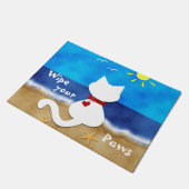 Niedliches weißes Katzen-Strand-Thema-Abwischen Fußmatte (Schrägansicht)