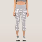 Niedliches weißes Katzenmuster Lichtgrau Capri Leggings (Vorderseite)