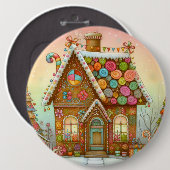 Niedliches, weißes Lebkuchenhaus Button (Vorne & Hinten)
