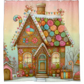 Niedliches, weißes Lebkuchenhaus Duschvorhang (Vorderseite)