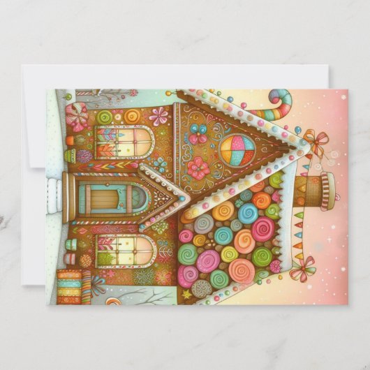 Niedliches, weißes Lebkuchenhaus Feiertagskarte (Vorderseite)