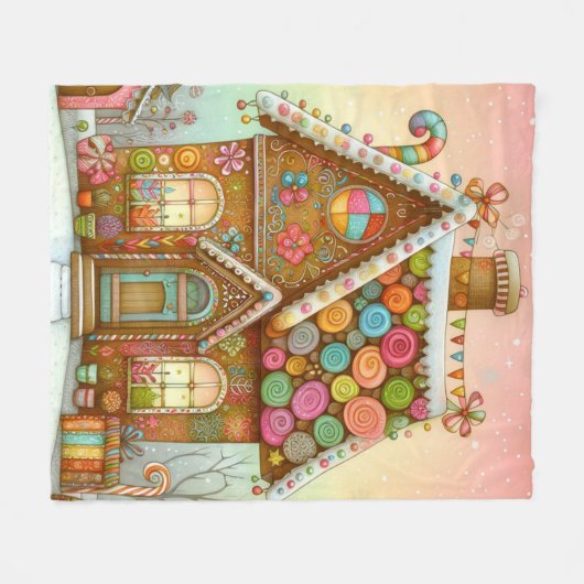 Niedliches, weißes Lebkuchenhaus Fleecedecke (Vorderseite (Horizontal))