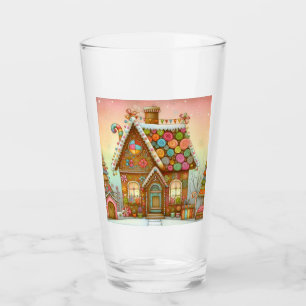 Niedliches, weißes Lebkuchenhaus Glas
