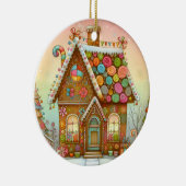 Niedliches, weißes Lebkuchenhaus Keramik Ornament (Rechts)