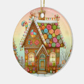 Niedliches, weißes Lebkuchenhaus Keramik Ornament (Links)