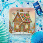 Niedliches, weißes Lebkuchenhaus Pappteller (Party)