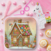 Niedliches, weißes Lebkuchenhaus Pappteller (Party)