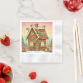 Niedliches, weißes Lebkuchenhaus Serviette (Beispiel)