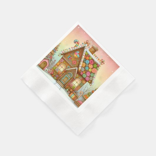 Niedliches, weißes Lebkuchenhaus Serviette (Ecke)