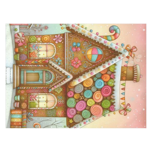Niedliches, weißes Lebkuchenhaus Tischdecke (Vorderseite (Horizontal))