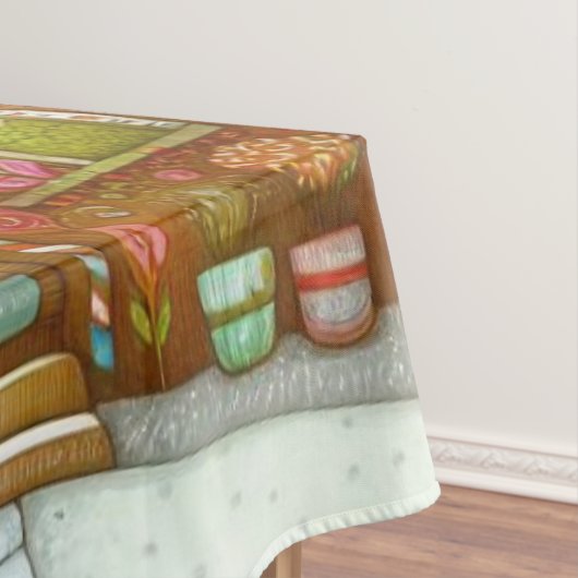 Niedliches, weißes Lebkuchenhaus Tischdecke (Beispiel)