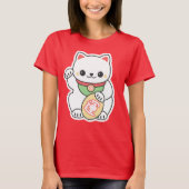 Niedliches weißes Maneki Neko T-Shirt (Vorderseite)