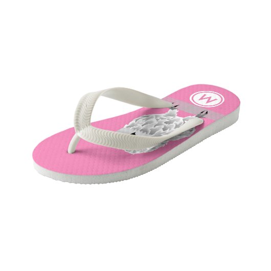 Niedliches Weißes Owl Rosa Girls Monogramm Kinderbadesandalen (Schrägansicht)