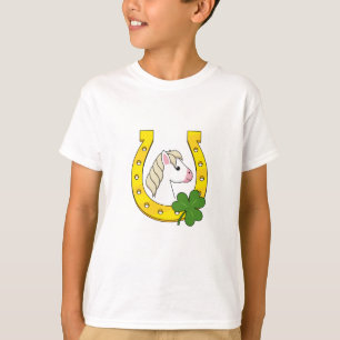 Niedliches Weißes Pferd mit Goldener Pferdeschuh, T-Shirt