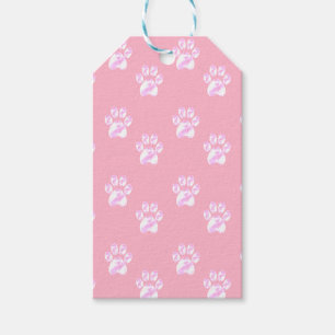 Niedliches weißes Pfotenmuster auf rosa Geschenkanhänger