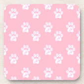 Niedliches weißes Pfotenmuster auf rosa Getränkeuntersetzer (Vorderseite)