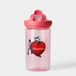 Niedliches weißes Pony mit Kindern im roten Herzen Trinkflasche