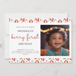 Niedliches Weißes Rotes Foto Berry Erster Geburtst Einladung