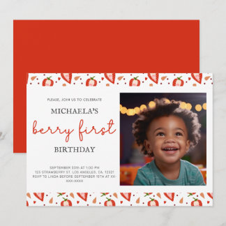 Niedliches Weißes Rotes Foto Berry Erster Geburtst Einladung