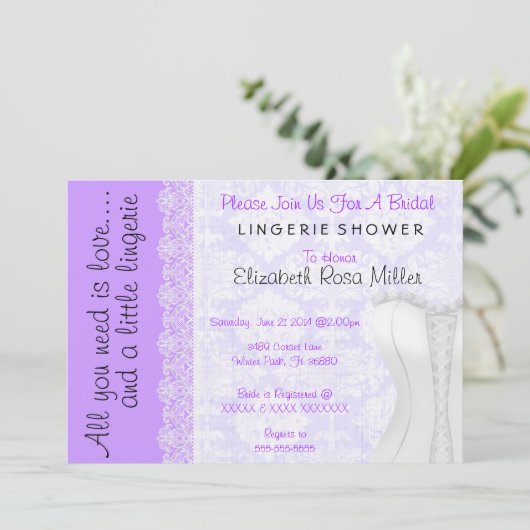 Niedliches weißes Spitze-Korsett-Wäsche-Brautparty Einladung (Stehend Vorderseite)