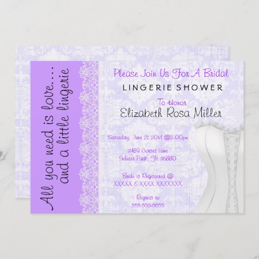 Niedliches weißes Spitze-Korsett-Wäsche-Brautparty Einladung (Vorne/Hinten)