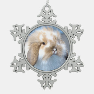 Niedliches weißes und braunes Kaninchen aus Flande Schneeflocken Zinn-Ornament