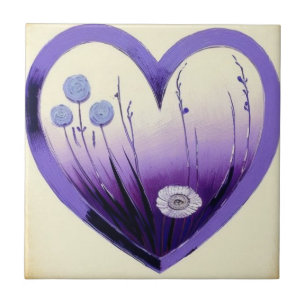 Niedliches weißes und lila Herz und Blume Fliese