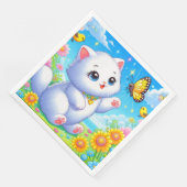 Niedliches Weißkatzenspiel Serviette (Ecke)