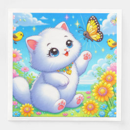 Niedliches Weißkatzenspiel Serviette