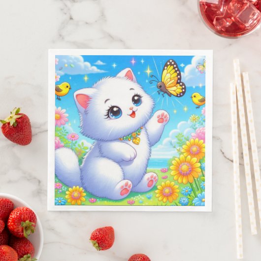 Niedliches Weißkatzenspiel Serviette (Beispiel)