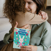 Niedliches Weißmädchen-Kaninchen mit Illustration Karte