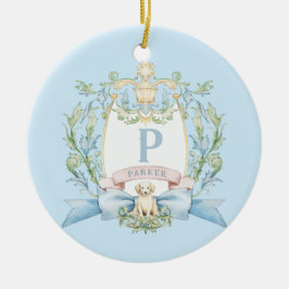 Niedliches Welpe Blue Ribbon-Wappen | Baby Jungen Keramik Ornament