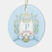 Niedliches Welpe Blue Ribbon-Wappen | Baby Jungen Keramik Ornament (Links)