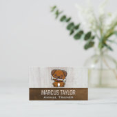 Niedliches Welpe mit Hundebone | Holzrahmen Visitenkarte (Stehend Vorderseite)