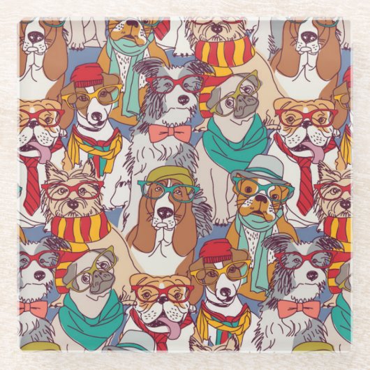 Niedliches Welpen-Mode-Muster Glasuntersetzer (Vorderseite)