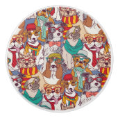 Niedliches Welpen-Mode-Muster Keramikknauf (Vorderseite)