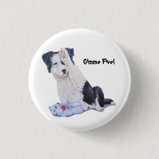 Niedliches Welpengrenzcollie gimme fünf! Button (Vorderseite)