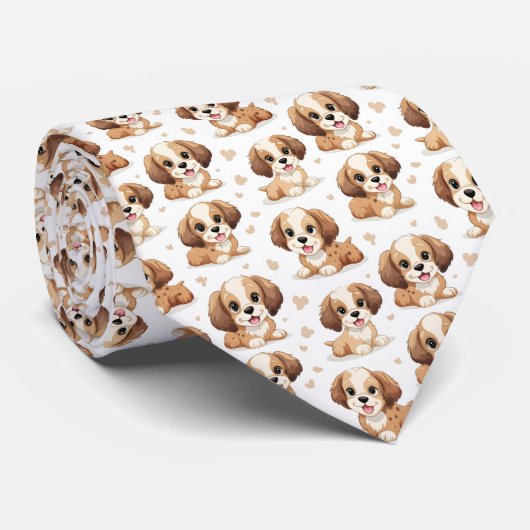Niedliches Welpenmuster Krawatte (Gerollt)
