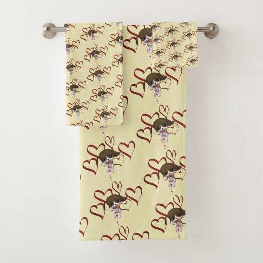 Niedliches Welpenrotes Herz Personalisiert Badhandtuch Set (Insitu)