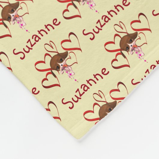 Niedliches Welpenrotes Herz Personalisiert Fleecedecke (Ecke)