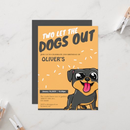 Niedliches Welpenthema 2. Geburtstagseinladung Einladung (Vorderseite/Rückseite Beispiel)