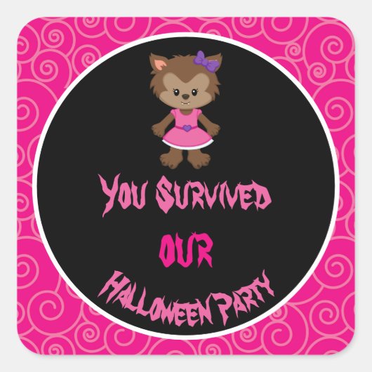 Niedliches Werewolf-Girl-Halloween-Party Quadratischer Aufkleber (Vorderseite)