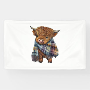 Niedliches West Highland Kuh Baby mit Kariertem Sc Banner