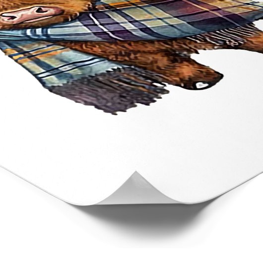 Niedliches West Highland Kuh Baby mit Kariertem Sc Poster (Ecke)